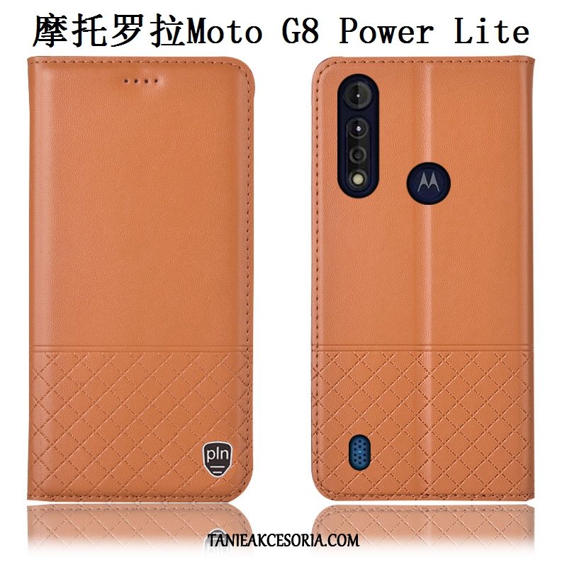 Etui Moto G8 Power Lite Telefon Komórkowy Niebieski Anti-fall, Obudowa Moto G8 Power Lite Skórzany Futerał Prawdziwa Skóra