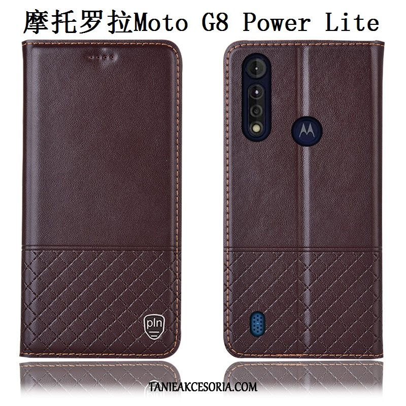 Etui Moto G8 Power Lite Telefon Komórkowy Niebieski Anti-fall, Obudowa Moto G8 Power Lite Skórzany Futerał Prawdziwa Skóra