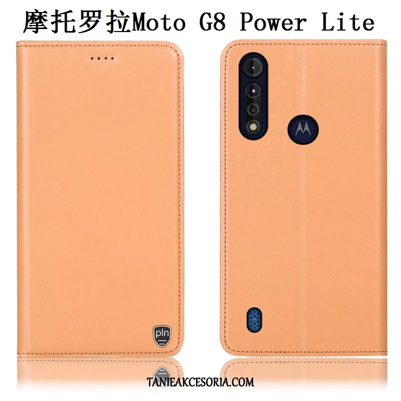 Etui Moto G8 Power Lite Telefon Komórkowy Ochraniacz Żółty, Obudowa Moto G8 Power Lite Wzór Anti-fall Prawdziwa Skóra