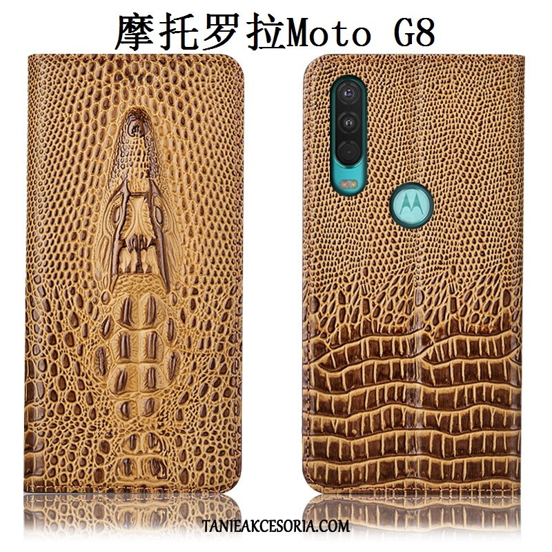 Etui Moto G8 Żółty Prawdziwa Skóra Telefon Komórkowy, Obudowa Moto G8 All Inclusive Anti-fall Ochraniacz