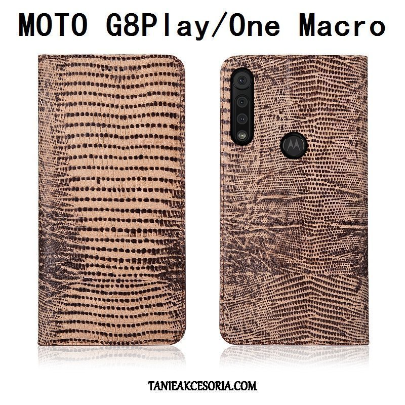 Etui Motorola One Macro Skórzany All Inclusive Miękki, Futerał Motorola One Macro Silikonowe Ochraniacz Prawdziwa Skóra Braun