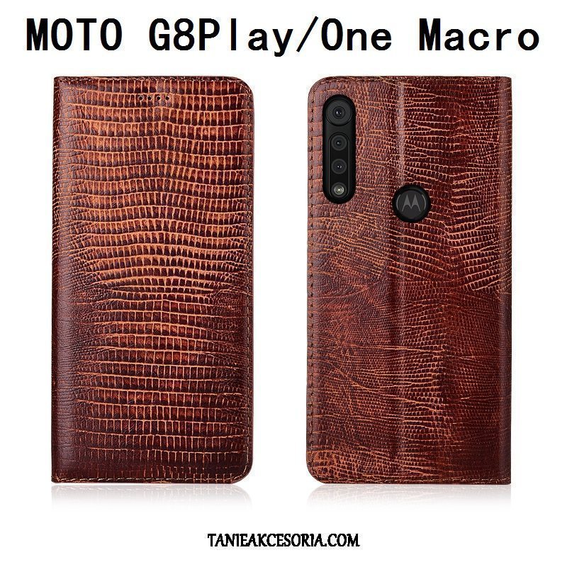 Etui Motorola One Macro Skórzany All Inclusive Miękki, Futerał Motorola One Macro Silikonowe Ochraniacz Prawdziwa Skóra Braun