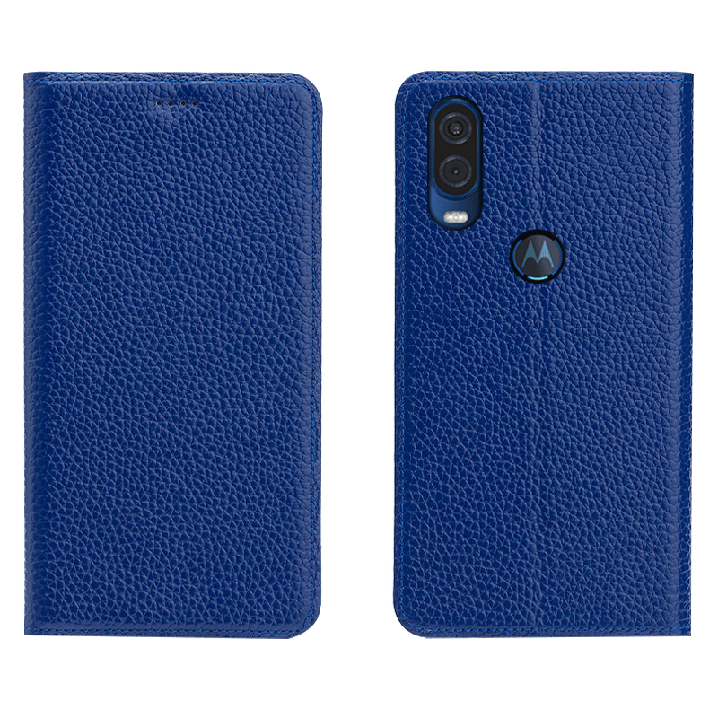 Etui Motorola One Vision Ochraniacz All Inclusive Niebieski, Obudowa Motorola One Vision Wzór Litchi Telefon Komórkowy