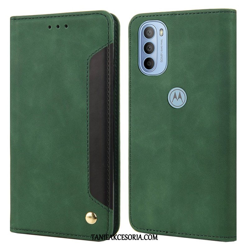 Etui Na Telefon do Moto G51 5G Etui Folio Dwukolorowy Biznesowy Efekt Skóry