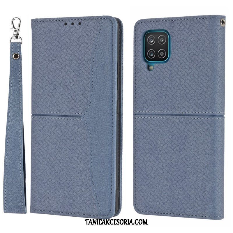 Etui Na Telefon do Samsung Galaxy M12 / A12 z Łańcuch Etui Folio Styl Tkanej Skóry Z Paskami