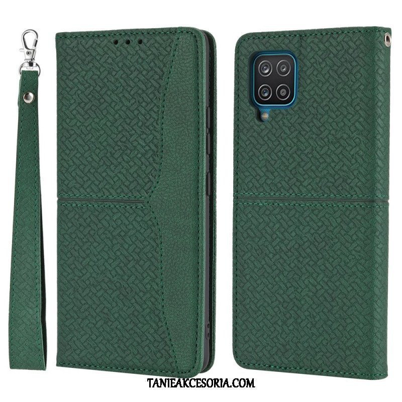 Etui Na Telefon do Samsung Galaxy M12 / A12 z Łańcuch Etui Folio Styl Tkanej Skóry Z Paskami