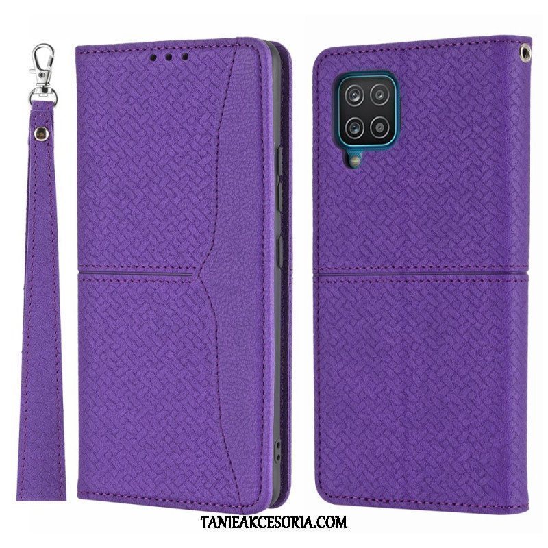 Etui Na Telefon do Samsung Galaxy M12 / A12 z Łańcuch Etui Folio Styl Tkanej Skóry Z Paskami