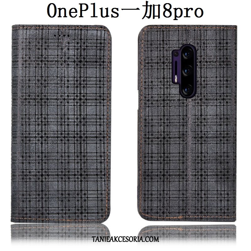 Etui Oneplus 8 Pro Czarny Telefon Komórkowy Krata, Obudowa Oneplus 8 Pro Skórzany Futerał All Inclusive Ochraniacz