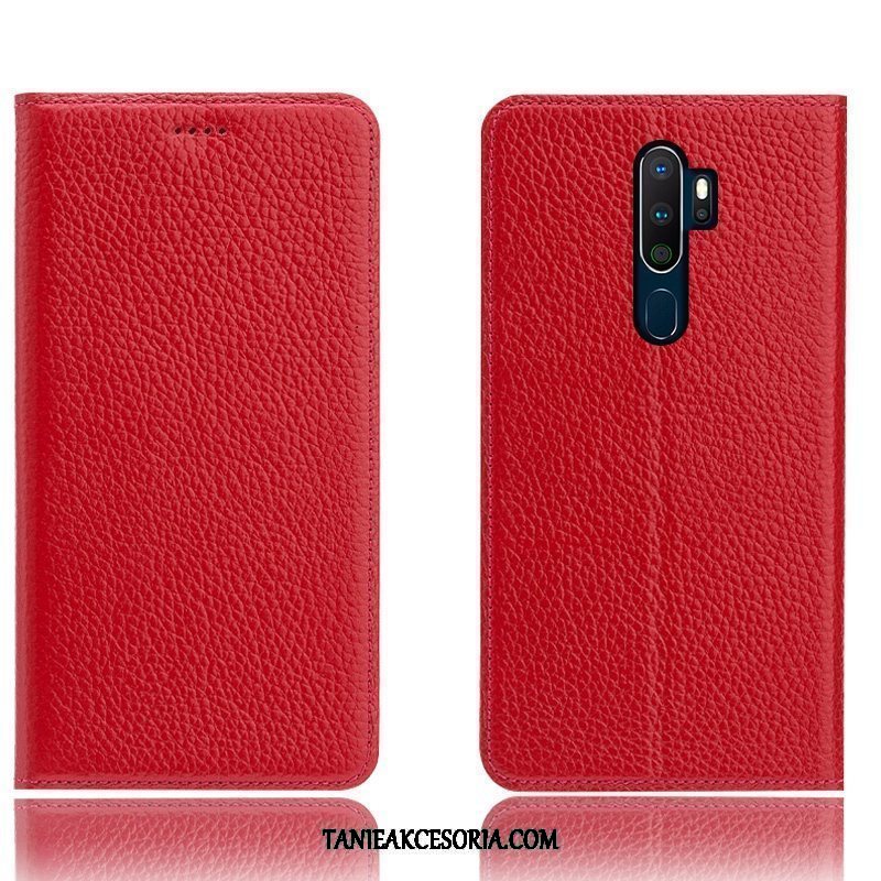 Etui Oppo A9 2020 Anti-fall Telefon Komórkowy Prawdziwa Skóra, Futerał Oppo A9 2020 Niebieski All Inclusive Litchi