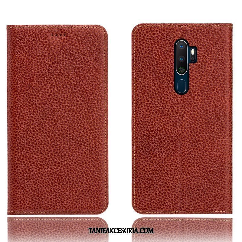 Etui Oppo A9 2020 Anti-fall Telefon Komórkowy Prawdziwa Skóra, Futerał Oppo A9 2020 Niebieski All Inclusive Litchi