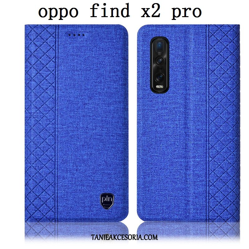 Etui Oppo Find X2 Pro Skórzany Futerał Bawełna I Len Anti-fall, Pokrowce Oppo Find X2 Pro Telefon Komórkowy Ochraniacz Niebieski