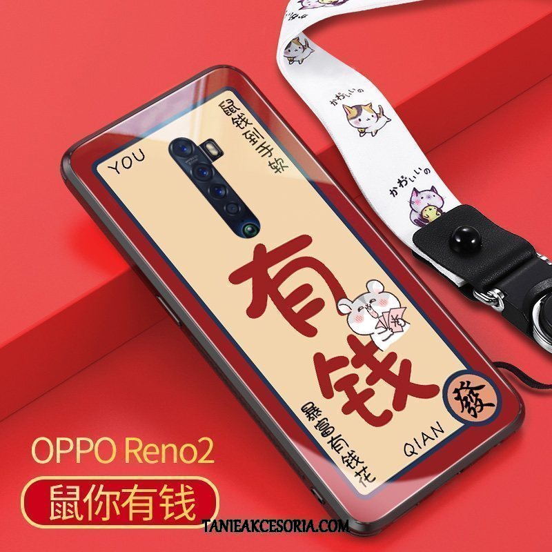 Etui Oppo Reno 2 Szkło Ochraniacz All Inclusive, Obudowa Oppo Reno 2 Wiszące Ozdoby Czerwony Telefon Komórkowy