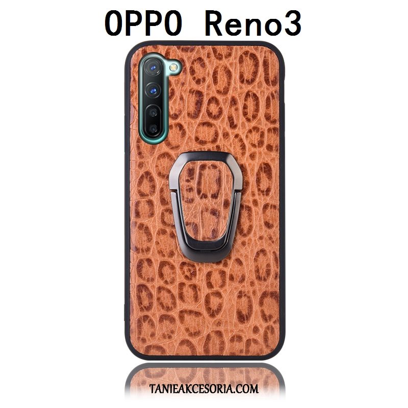 Etui Oppo Reno 3 Prawdziwa Skóra Wspornik Ochraniacz, Pokrowce Oppo Reno 3 Czerwony Anti-fall Telefon Komórkowy