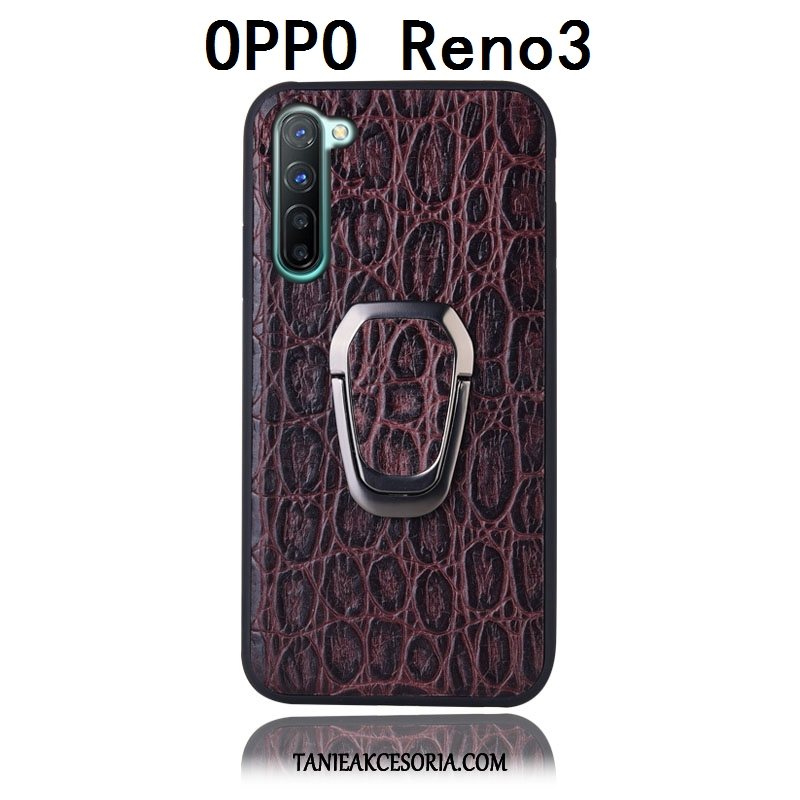 Etui Oppo Reno 3 Prawdziwa Skóra Wspornik Ochraniacz, Pokrowce Oppo Reno 3 Czerwony Anti-fall Telefon Komórkowy