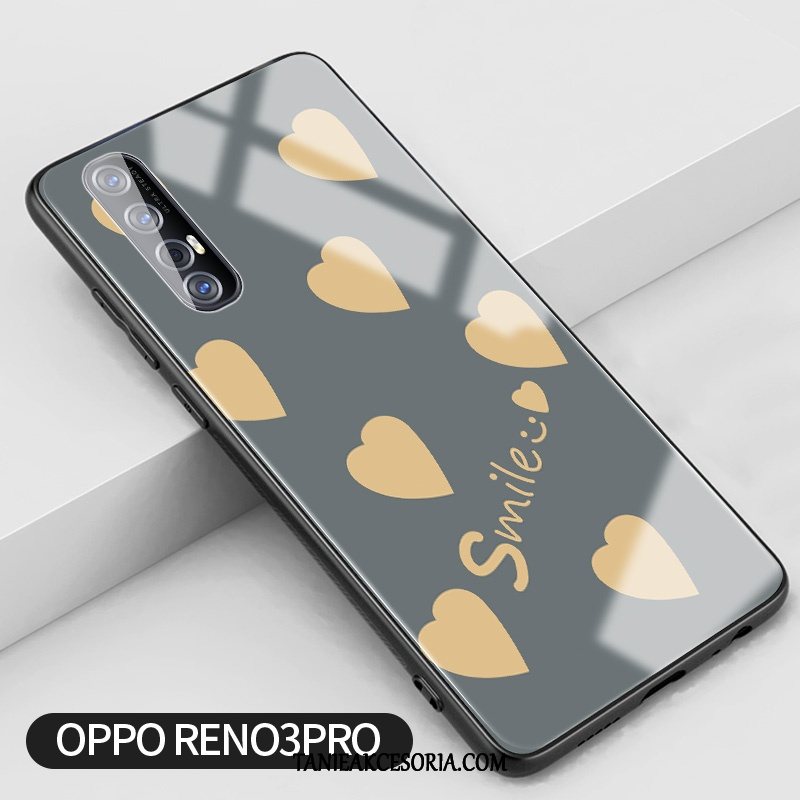 Etui Oppo Reno 3 Pro Mały Szkło Silikonowe, Futerał Oppo Reno 3 Pro Telefon Komórkowy Tendencja Szary