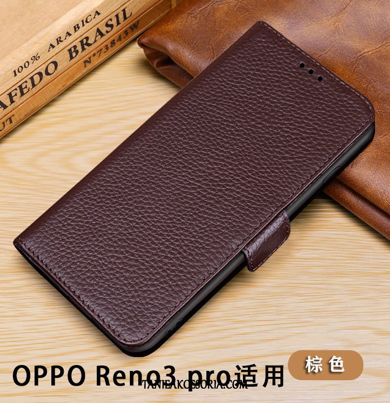 Etui Oppo Reno 3 Pro Ochraniacz Telefon Komórkowy Bydło, Futerał Oppo Reno 3 Pro Skórzany Anti-fall Prawdziwa Skóra Braun