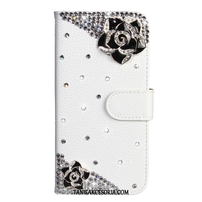 Etui Samsung Galaxy A30s Skórzany Futerał Rhinestone Kwiaty Motyla, Pokrowce Samsung Galaxy A30s Telefon Komórkowy Biały Gwiazda