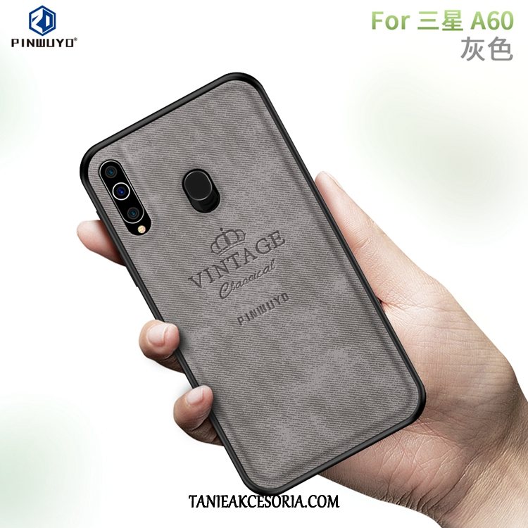 Etui Samsung Galaxy A60 Czerwony Płótno Telefon Komórkowy, Obudowa Samsung Galaxy A60 All Inclusive Gwiazda Cienkie