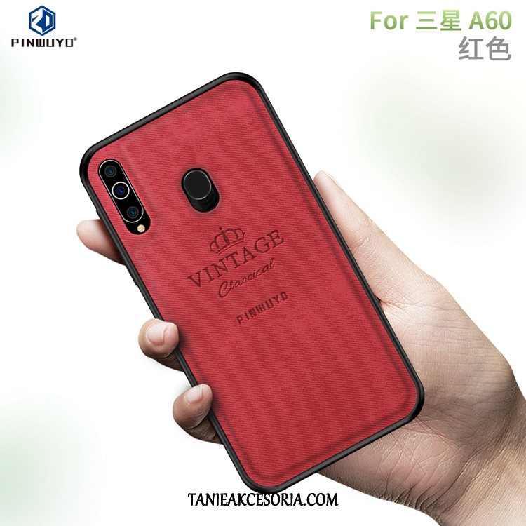 Etui Samsung Galaxy A60 Czerwony Płótno Telefon Komórkowy, Obudowa Samsung Galaxy A60 All Inclusive Gwiazda Cienkie