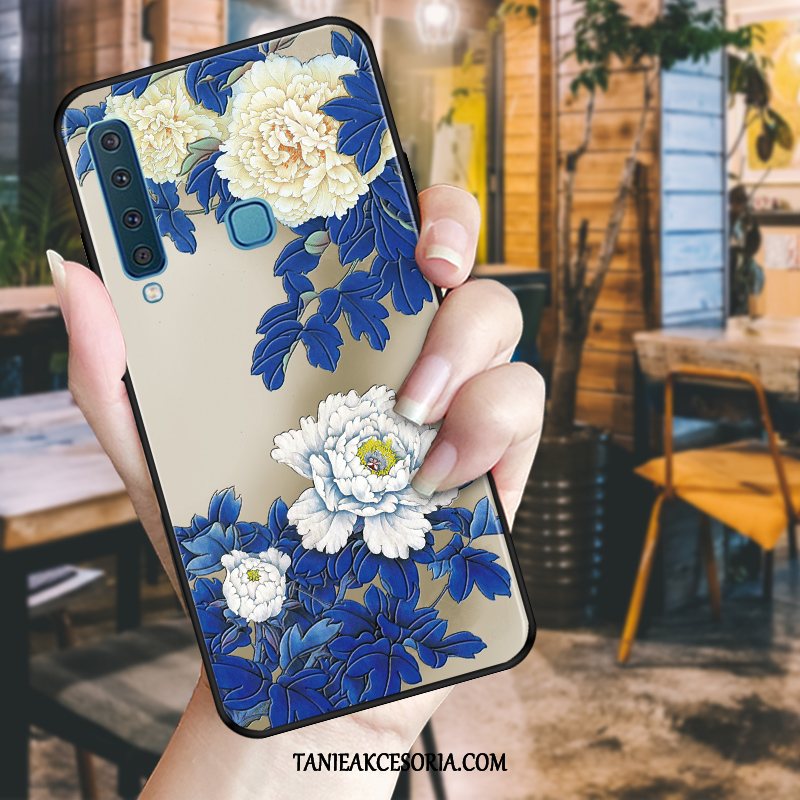 Etui Samsung Galaxy A9 Relief Kwiaty Telefon Komórkowy, Futerał Samsung Galaxy A9 Czarny Zielony Gwiazda