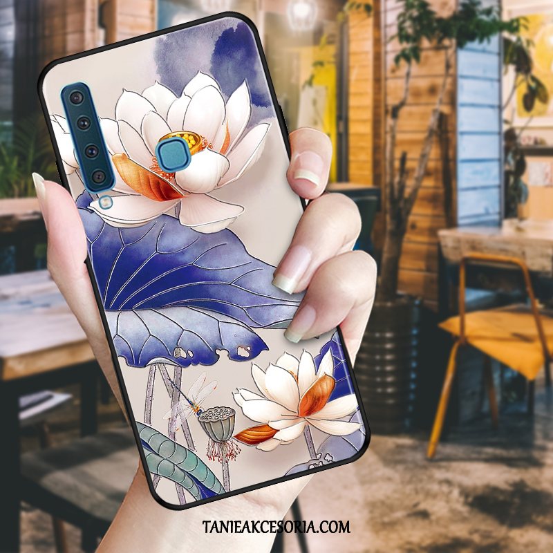 Etui Samsung Galaxy A9 Relief Kwiaty Telefon Komórkowy, Futerał Samsung Galaxy A9 Czarny Zielony Gwiazda