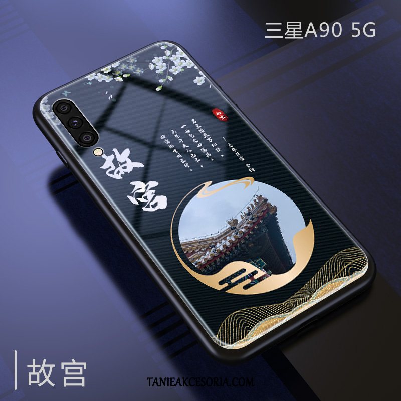 Etui Samsung Galaxy A90 5g Lustro Tendencja Chiński Styl, Obudowa Samsung Galaxy A90 5g Wiatr Wiszące Ozdoby Niebieski