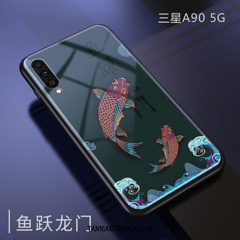 Etui Samsung Galaxy A90 5g Lustro Tendencja Chiński Styl, Obudowa Samsung Galaxy A90 5g Wiatr Wiszące Ozdoby Niebieski