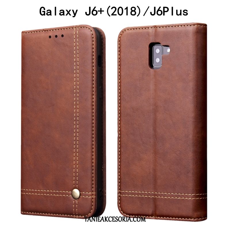 Etui Samsung Galaxy J6+ Khaki Anti-fall Miękki, Futerał Samsung Galaxy J6+ Telefon Komórkowy All Inclusive Skórzany