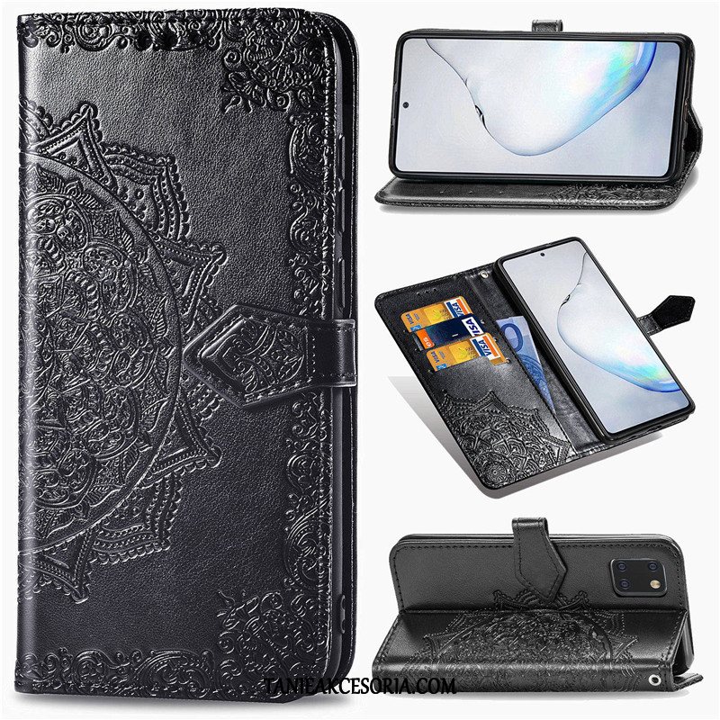 Etui Samsung Galaxy Note 10 Lite Relief Telefon Komórkowy Zielony, Pokrowce Samsung Galaxy Note 10 Lite Relief Skórzany Futerał Jednolity Kolor