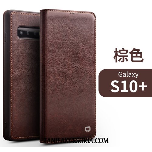 Etui Samsung Galaxy S10+ Telefon Komórkowy Classic Gwiazda, Futerał Samsung Galaxy S10+ Prawdziwa Skóra Skórzany Cienkie Braun