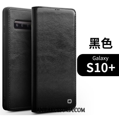 Etui Samsung Galaxy S10+ Telefon Komórkowy Classic Gwiazda, Futerał Samsung Galaxy S10+ Prawdziwa Skóra Skórzany Cienkie Braun