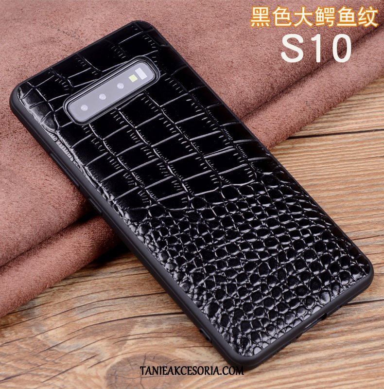 Etui Samsung Galaxy S10 Tendencja Prawdziwa Skóra Wzór Krokodyla, Pokrowce Samsung Galaxy S10 Miękki Anti-fall Silikonowe Braun