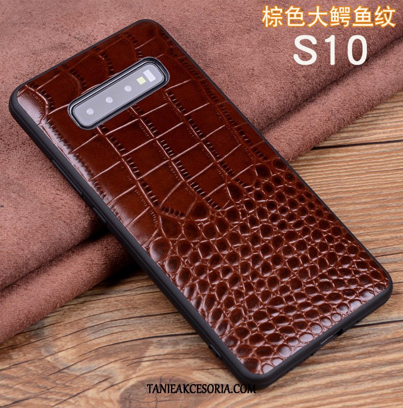 Etui Samsung Galaxy S10 Tendencja Prawdziwa Skóra Wzór Krokodyla, Pokrowce Samsung Galaxy S10 Miękki Anti-fall Silikonowe Braun