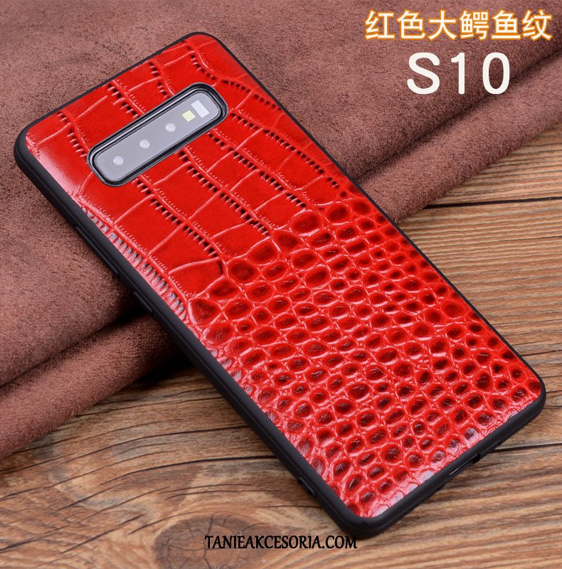 Etui Samsung Galaxy S10 Tendencja Prawdziwa Skóra Wzór Krokodyla, Pokrowce Samsung Galaxy S10 Miękki Anti-fall Silikonowe Braun