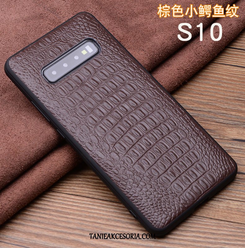 Etui Samsung Galaxy S10 Tendencja Prawdziwa Skóra Wzór Krokodyla, Pokrowce Samsung Galaxy S10 Miękki Anti-fall Silikonowe Braun