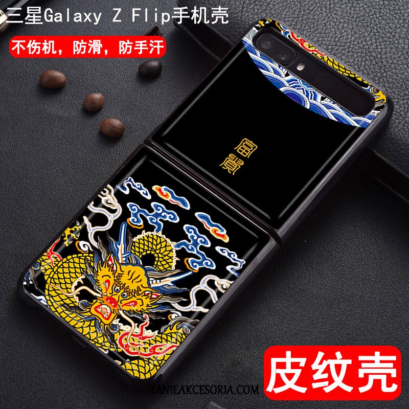 Etui Samsung Z Flip Telefon Komórkowy Ochraniacz Kolor, Obudowa Samsung Z Flip Wzór Smoka Kreskówka Czarny