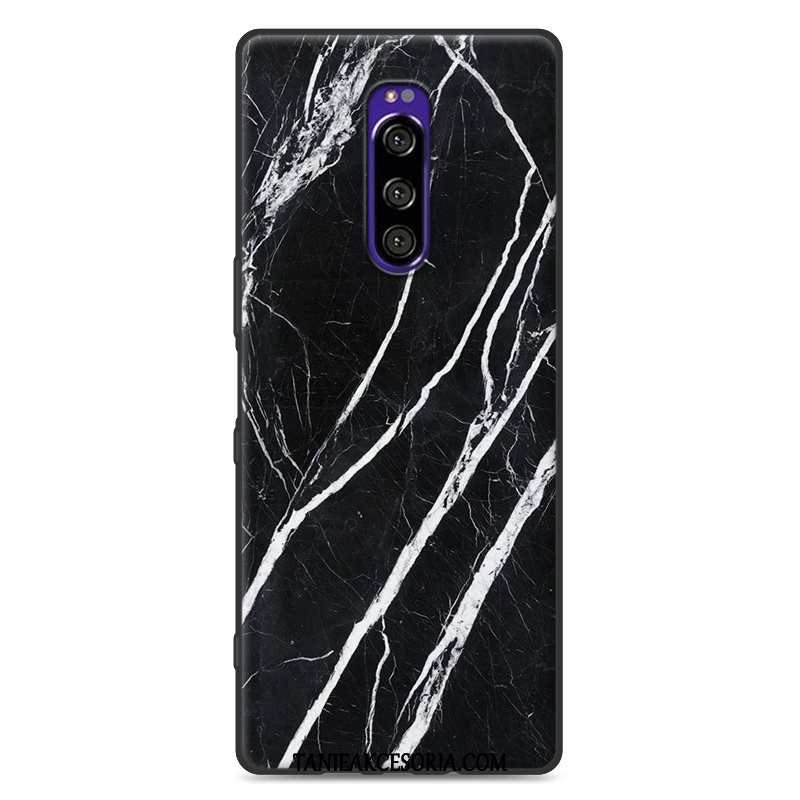 Etui Sony Xperia 1 Czarny Ziarno Drewna Anti-fall, Obudowa Sony Xperia 1 Proste Modna Marka Ochraniacz