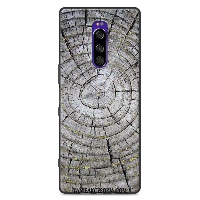 Etui Sony Xperia 1 Czarny Ziarno Drewna Anti-fall, Obudowa Sony Xperia 1 Proste Modna Marka Ochraniacz