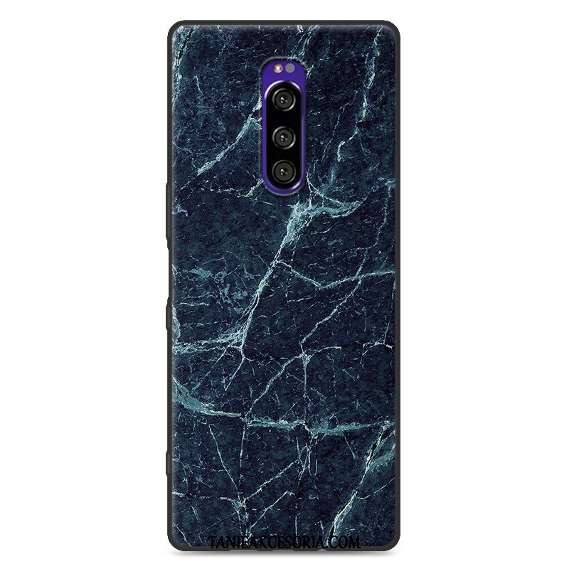 Etui Sony Xperia 1 Czarny Ziarno Drewna Anti-fall, Obudowa Sony Xperia 1 Proste Modna Marka Ochraniacz