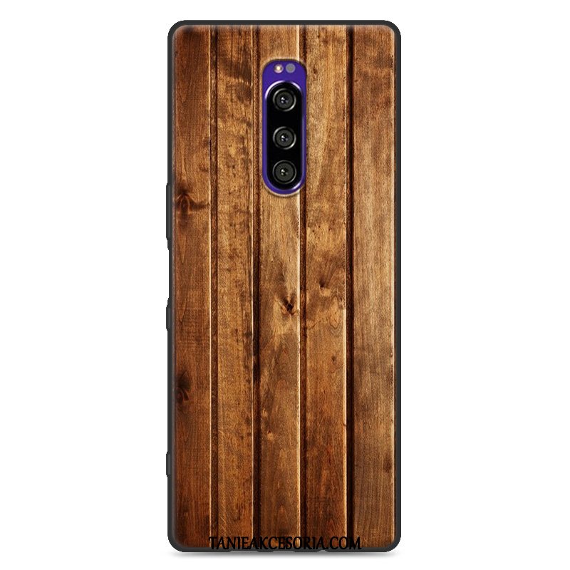 Etui Sony Xperia 1 Czarny Ziarno Drewna Anti-fall, Obudowa Sony Xperia 1 Proste Modna Marka Ochraniacz