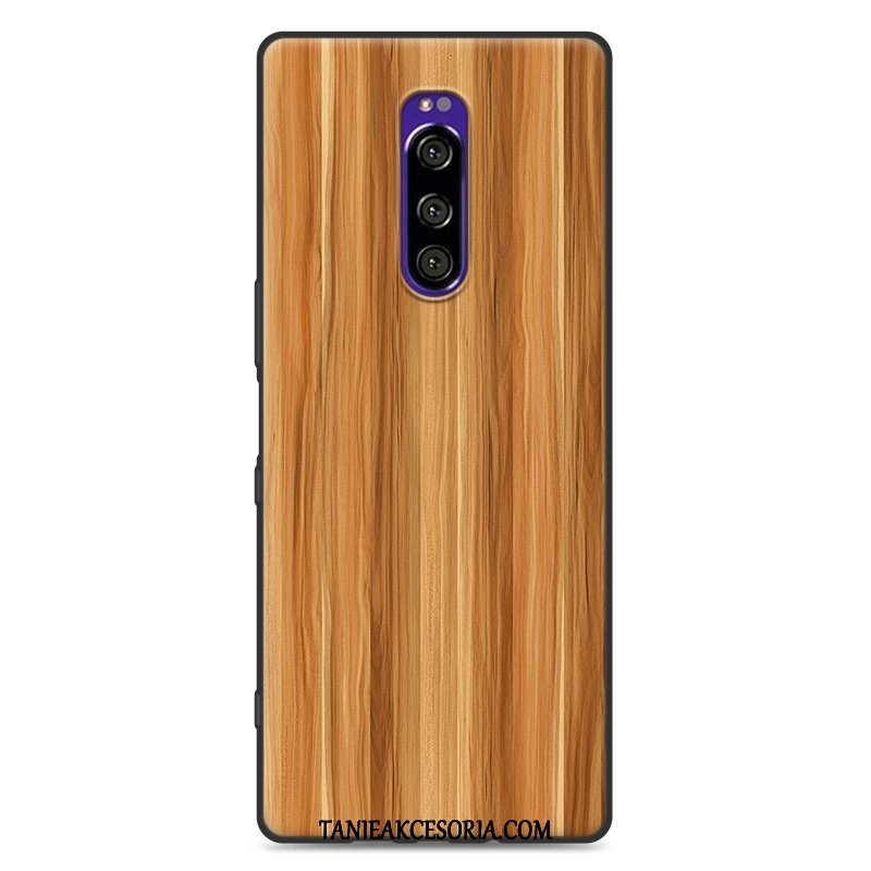 Etui Sony Xperia 1 Czarny Ziarno Drewna Anti-fall, Obudowa Sony Xperia 1 Proste Modna Marka Ochraniacz