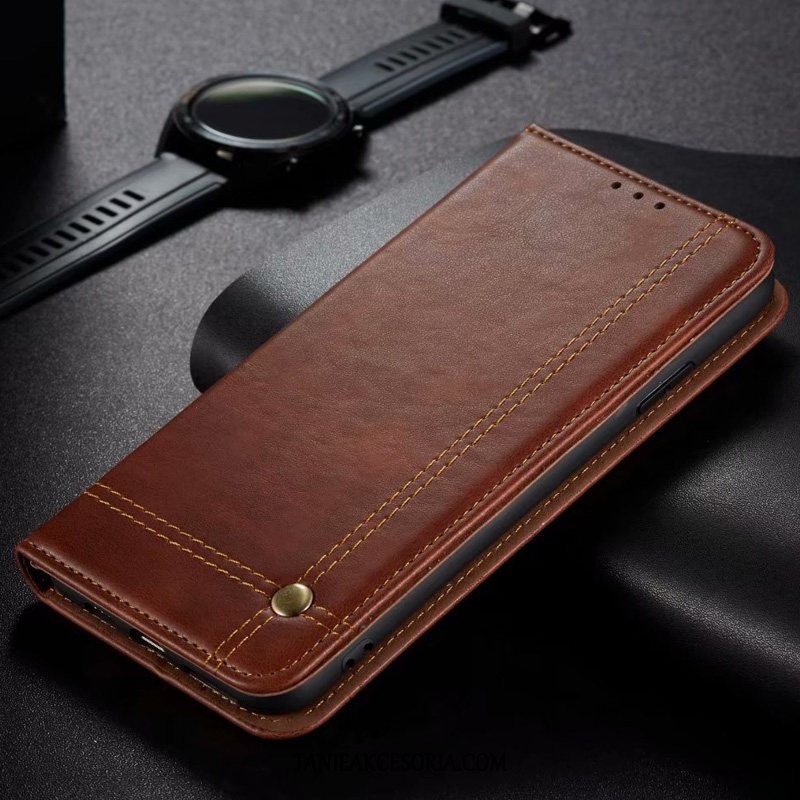 Etui Xiaomi Mi 10 Lite Młodzież Vintage All Inclusive, Futerał Xiaomi Mi 10 Lite Czerwony Prawdziwa Skóra Mały Beige