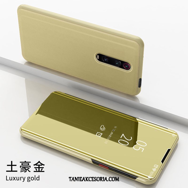 Etui Xiaomi Mi 9t Pro Lustro Skórzany Futerał Szkło Hartowane, Obudowa Xiaomi Mi 9t Pro Butik Czarny Ochraniacz Beige