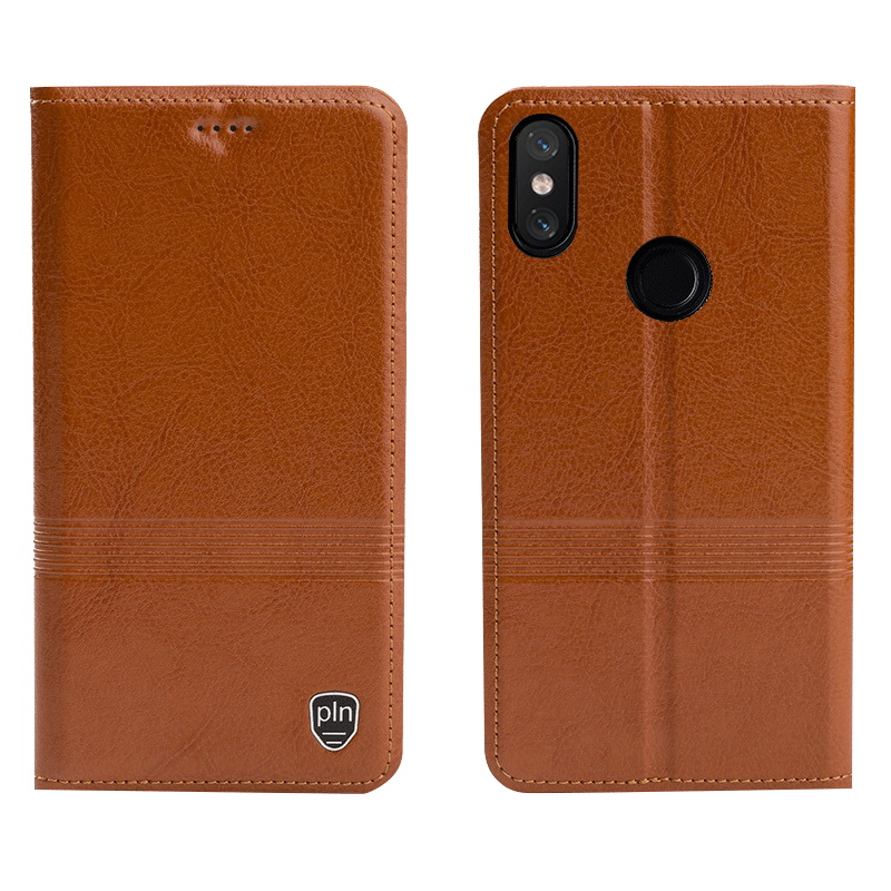 Etui Xiaomi Mi A2 Telefon Komórkowy Czarny Skórzany Futerał, Obudowa Xiaomi Mi A2 Prawdziwa Skóra Mały Ochraniacz Beige