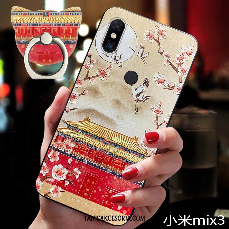 Etui Xiaomi Mi Mix 3 Mały Chiński Styl Moda, Obudowa Xiaomi Mi Mix 3 Vintage Kwiaty Pałac Beige