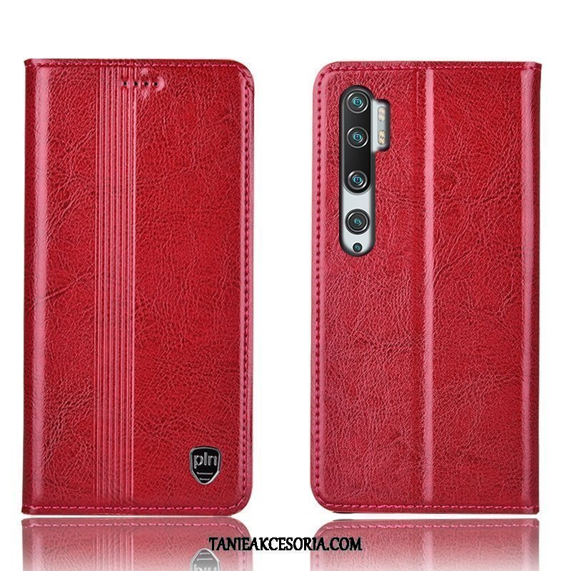 Etui Xiaomi Mi Note 10 All Inclusive Czerwony Czarny, Pokrowce Xiaomi Mi Note 10 Telefon Komórkowy Prawdziwa Skóra Ochraniacz Beige