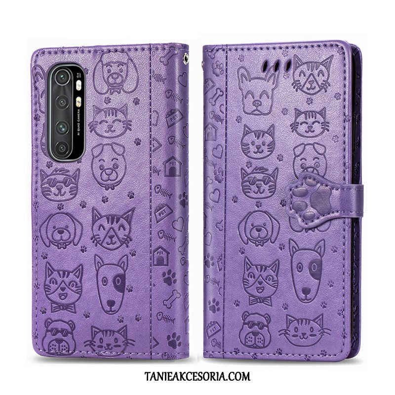 Etui Xiaomi Mi Note 10 Lite Relief Młodzież Telefon Komórkowy, Pokrowce Xiaomi Mi Note 10 Lite Kotek Ochraniacz Purpurowy Beige