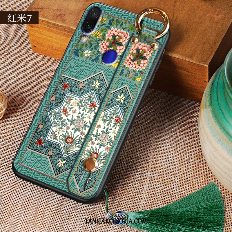 Etui Xiaomi Redmi 7 Kreatywne Miękki Osobowość, Futerał Xiaomi Redmi 7 Zielony Czerwony Chiński Styl Beige