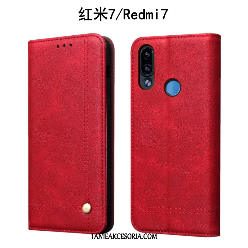 Etui Xiaomi Redmi 7 Skórzany Czerwony Czarny, Futerał Xiaomi Redmi 7 Ochraniacz Anti-fall Mały Beige