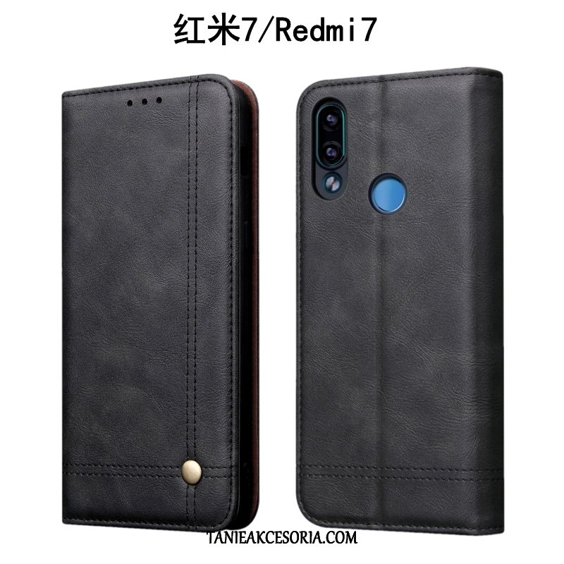 Etui Xiaomi Redmi 7 Skórzany Czerwony Czarny, Futerał Xiaomi Redmi 7 Ochraniacz Anti-fall Mały Beige